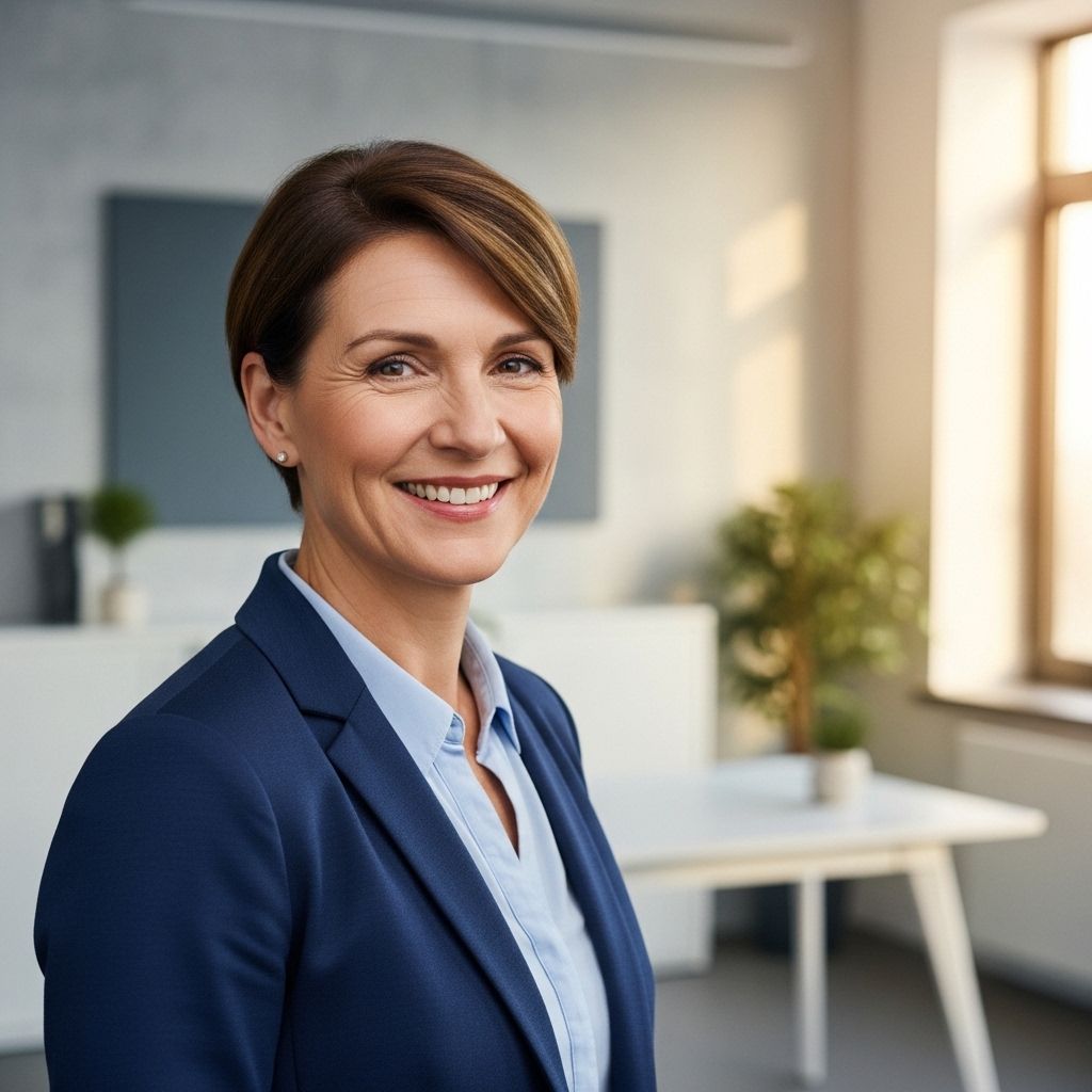 Женщина средних лет с короткой стрижкой и доброжелательным выражением лица, на светлом офисном фоне — специалист по переквалификации