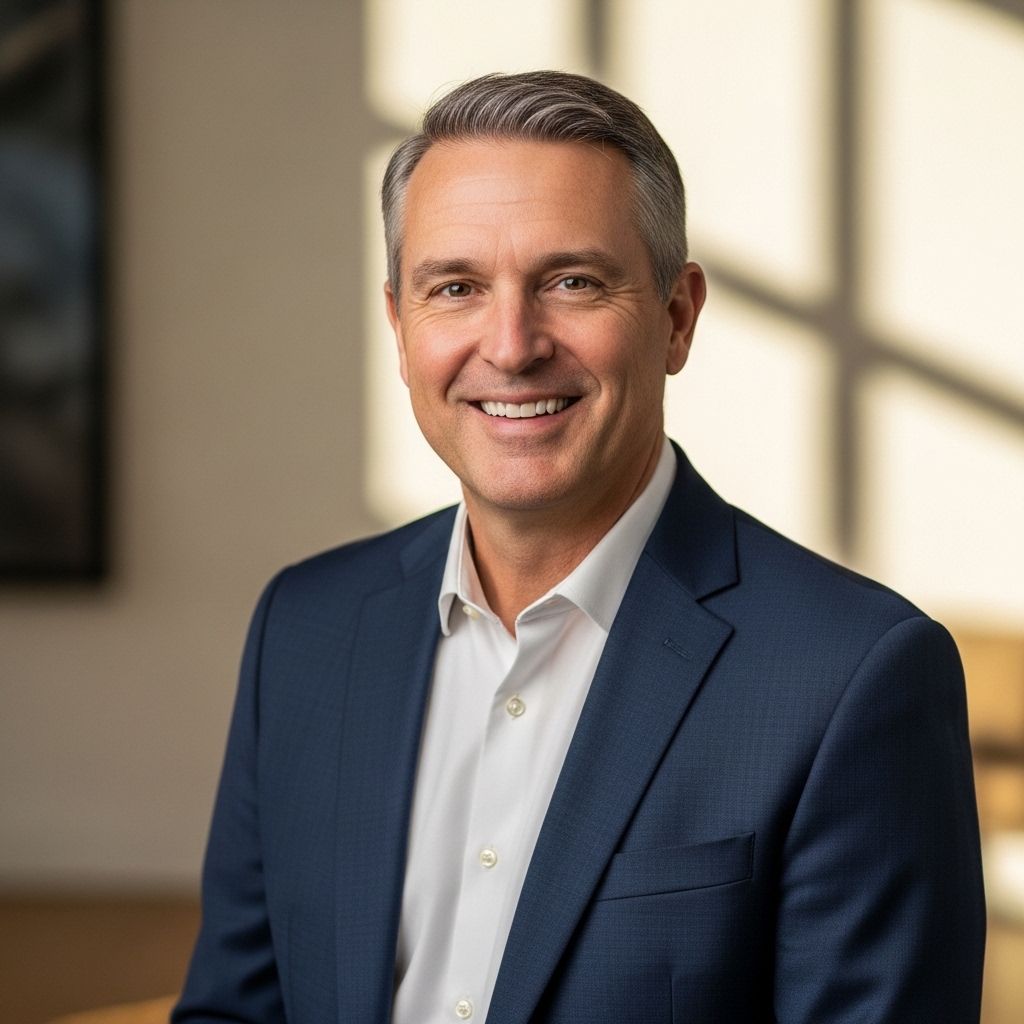 Мужчина около 50 лет в деловом пиджаке с уверенной улыбкой, короткие седые волосы — старший консультант по карьере в психологии